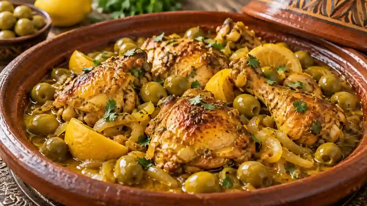 Курица с лимоном и оливками — домашний рецепт, Африка