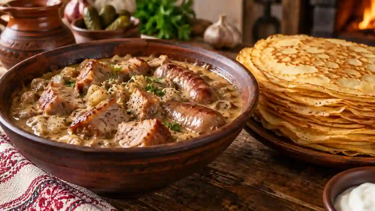 Мачанка с блинами — домашний рецепт, Белоруссия