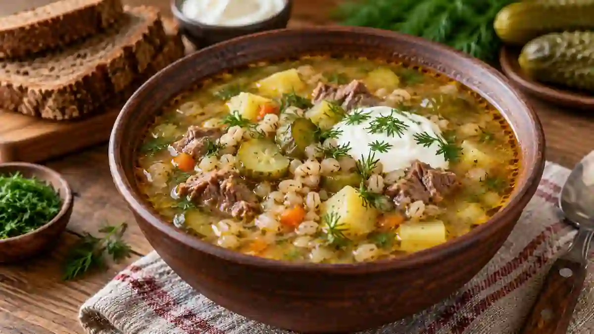 Рассольник с перловкой — домашний рецепт, Русская